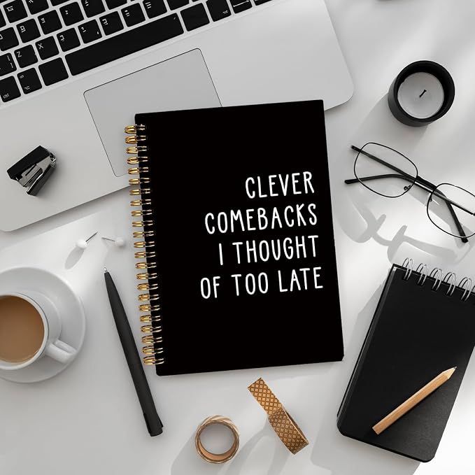 Funny Notebooks Journal, Clever Comebacks Notebooks for Work | Funny Office Gifts for Coworkers, Funny Notebooks for Work, Office Humor Gifts, Black Hardcover Spiral Notebook 5.5x8.3 Inch