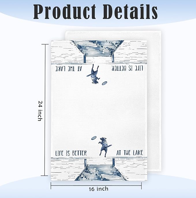 Lake House Hand Towels for Bathroom, Life is Better at The Lake Kitchen Towels, Lakehouse Decor for The Home, Dog Lover Mom Gifts Dish Towel Drying Cloth for Kitchen, 16x24 Inch
