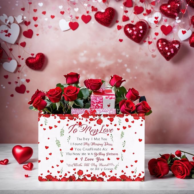 Cute Large Valentine's Day Gift Basket Empty Heart Decor Storage Bin for Kid Baby Room Décor (Rose Petals Love)
