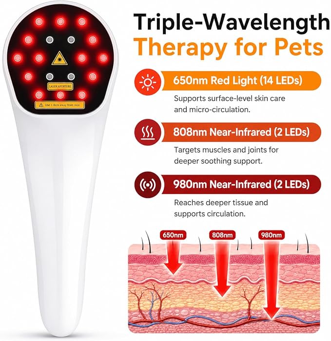 GOYOJO Cold Laser Therapy for Dogs – Red Light Device with Stand | 650nm*14, 808nm*4 & 980nm*2 Infrared Light for Joint Support, Mobility & Skin Wellness in Pets