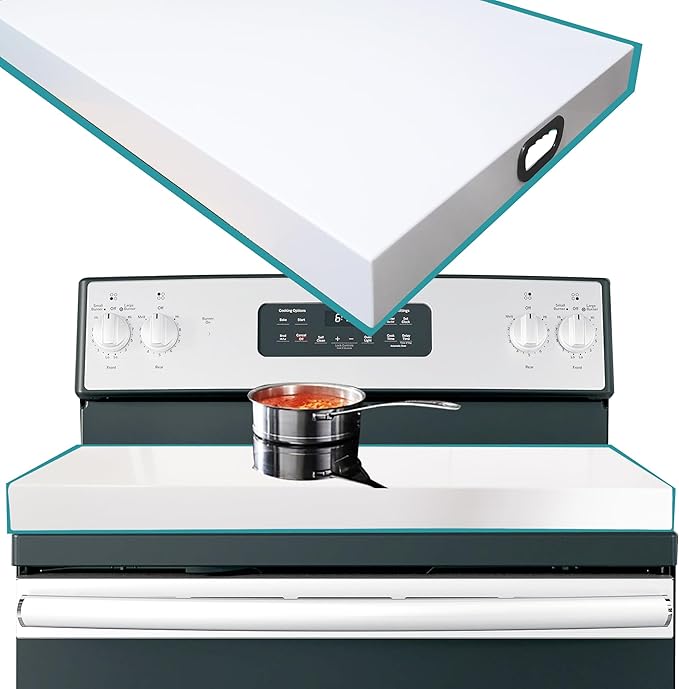 Stainless Steel Stove Top Cover Noodle Board for Burner Stovetop Cooktop, Kitchen Organizer Expanding Kitchen Space, Easy to Clean, Large Size 29.5 x 21.2 x 3 Inches, White