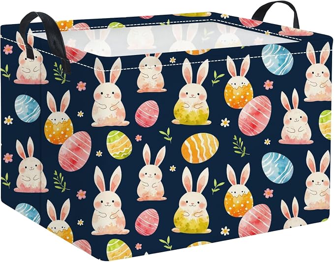 Rectangular Easter Basket for Kids & Baby - Cute Toy Storage Bin, Organizer Shelf, Book Basket & Room Decor (Dark Blue Easter)