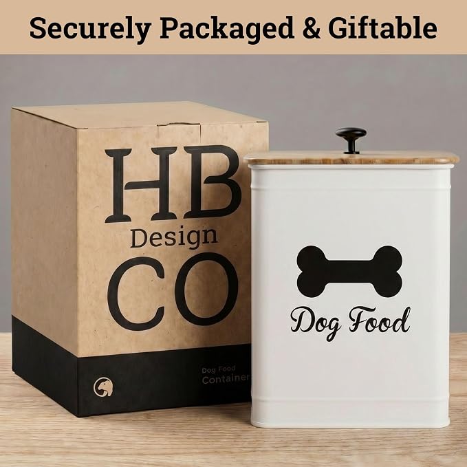 Metal Dog Food Container 5-7lb, 25 Cup w/ Airtight Bamboo Lid, Metal Handle | Pet Jar For Dogs up to 50lbs, Airtight Bamboo Lid, Sturdy Comfortable Metal Handle, Powder Coated Iron, Kibble Storage Bin