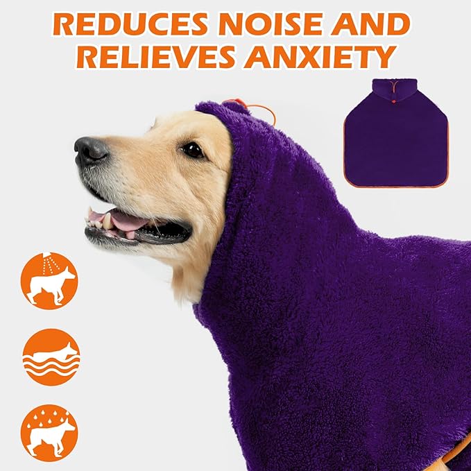 EXPAWLORER Soft Dog Bathrobe with Hood, Super Absorbent & Quick-Drying Dog Towels, Cozy Drying Coat for After Bath,Swimming, Purple L