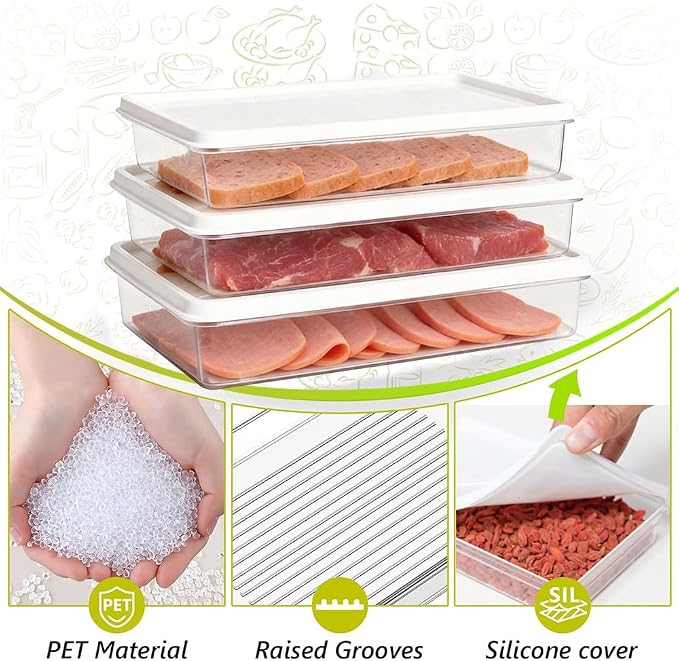 3pcs Small Deli Meat Container with Lids for Cold Cuts Ham Salami Storage | Stackable, Transparent, BPA Free, Refrigerator Organizer, for Cheese Meal Prep Food Storage Boxes