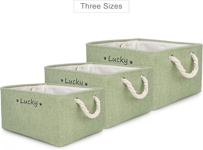 Personalized Dog Toy Storage Basket Bin, Customized Pet's Name Storage, Collapsible Organizer Box for Dog Toys, Clothing, Apparel & Accessories (Green, M)
