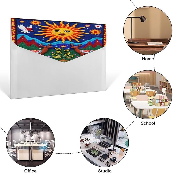 Waterproof Oaxaca Mexico Mexican Mayan Tribal Art Folders for Documents, Paper Receipt Bill Filing Organizer, Folder with Snap Button