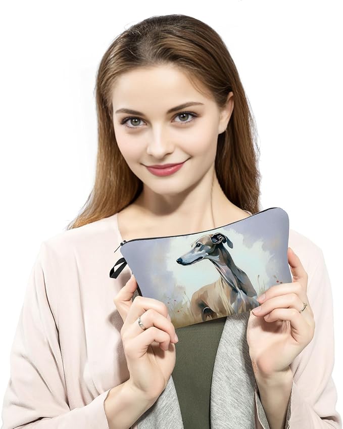 Hound Print Makeup Bag Watercolor Dog Cosmetic Pouch Birthday Holiday Gift for Women Dog Enthusiastsx