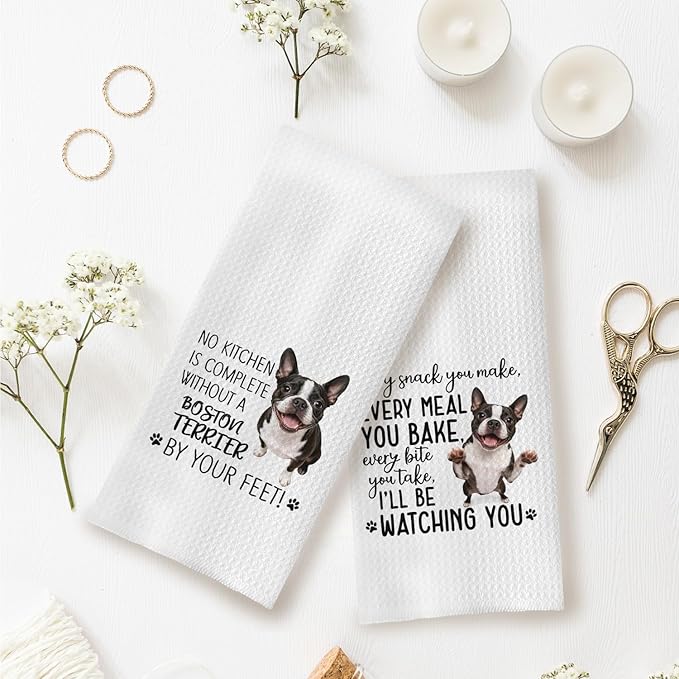 Boston Terrier Dog Kitchen Towels Set - Boston Terrier Gifts for Dog Lovers Women, Dogs Hand Towels Dish Towels Decor, 16x24 Inch,Set of 2