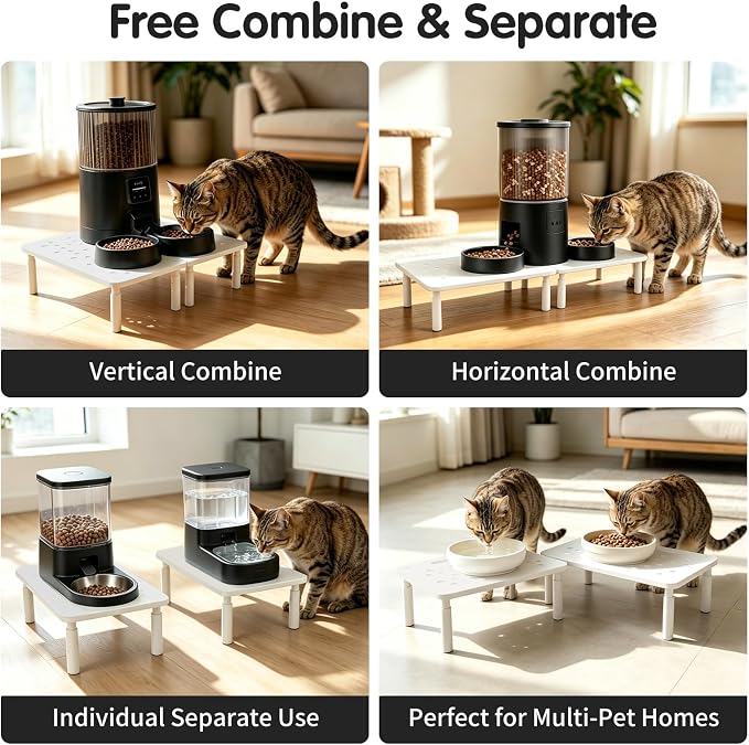 2 Pack Cat Food Stands, White Adjustable Stand for Cats & Dogs | Cat Feeder Stand, Pet Food Stand, 3 Adjustable Heights, 14.5 x 9 in Metal Stand, For Feeders & Waterers, Non-Slip Feet