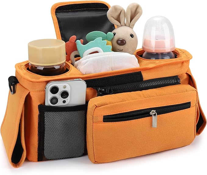 Accmor Universal Stroller Organizer with Insulated Cup Holder Detachable Phone Bag and Shoulder Strap,Stroller Bag Caddy Organizer for Uppababy, Baby Jogger, Britax Strollers