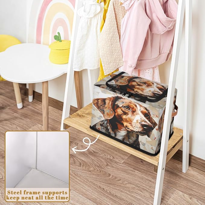Pardick Storage Bin Animal Puppy Storage Basket with Zipper Lid Collapsible Cloth Organizer Closet Shelf Basket Cube Bins Dustproof Clothes Organizer for Bedroom Nursery