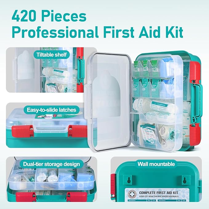 General Medi 420 Pieces Professional First Aid Kit - HardCase First Aid Box - Contains Premium Medical Supplies for Travel, Home, Office, Vehicle, Camping, Workplace & Outdoor (Pack of 3)