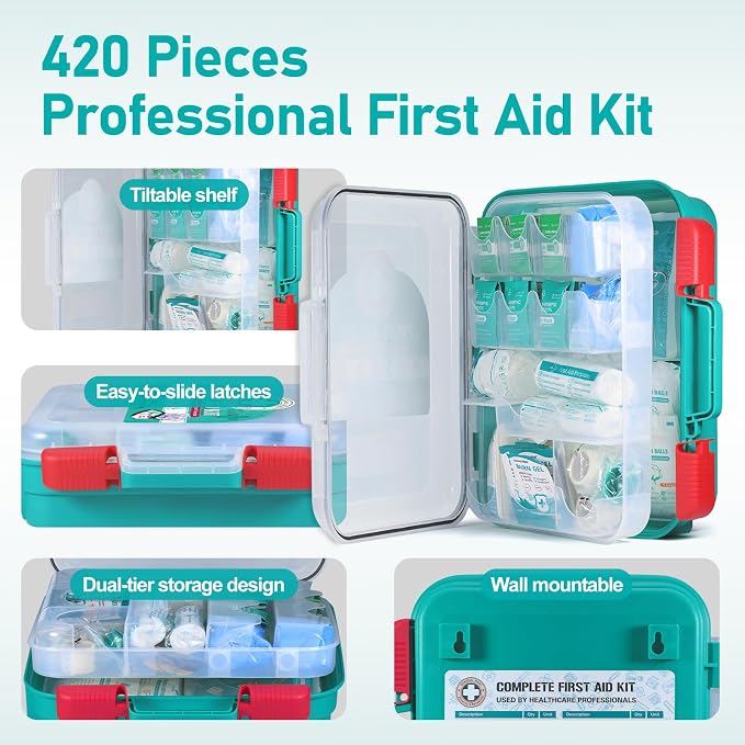 General Medi 420 Pieces Professional First Aid Kit - HardCase First Aid Box - Contains Premium Medical Supplies for Travel, Home, Office, Vehicle, Camping, Workplace & Outdoor