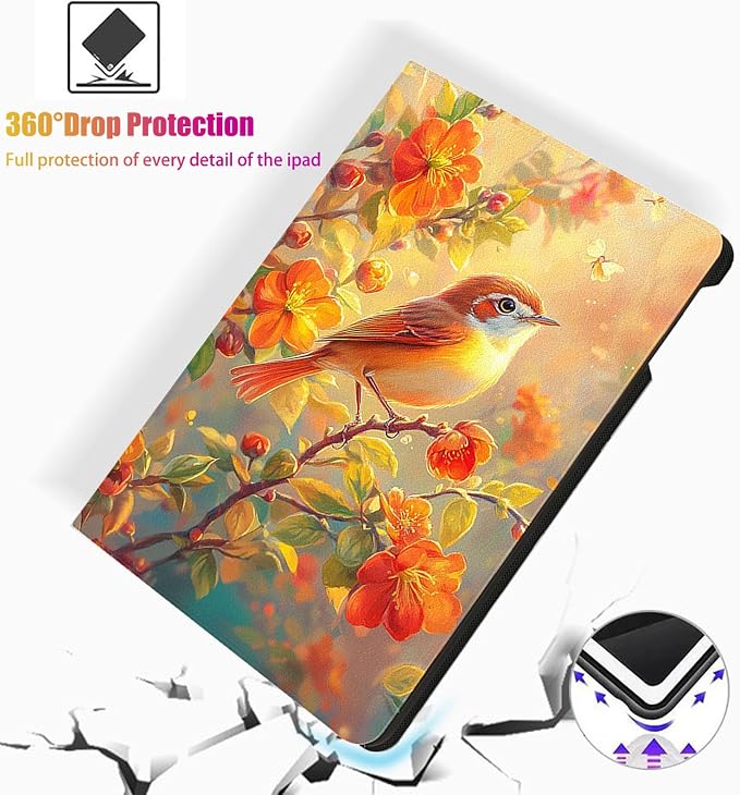 for Microsoft Surface Pro 8-13" 2021 Tablet Case,Auto Wake/Sleep,Adjustable Stand Protective Cover - Bird and Flower Pattern