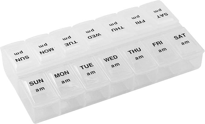 Apex Twice-A-Day Economy Weekly Pill Organizer, Weekly Pill Organizer, 2 Times a Day, Easy-Open, See-Through Lids, Organize Medication or Vitamins by AM, PM or Morning and Bedtime, Clear