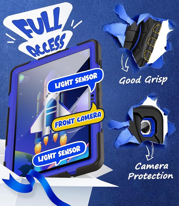 Grifobes Case for Samsung Galaxy Tab A11+ / A9+ Plus 11 inch 2026/2024, Full Protection with Screen Protector/Rotating Stand, Hand/Shoulder Strap for 11” Tablet Cover Black+Blue