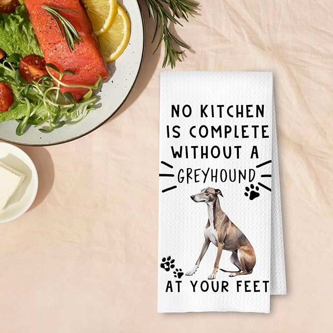 Greyhound Funny Dog Kitchen Towels -A Kitchen is Not Complete Without A Greyhound Waffle Weave Dish Towel for Home Bathroom,Dog Lovers Gift,16×24 Inch