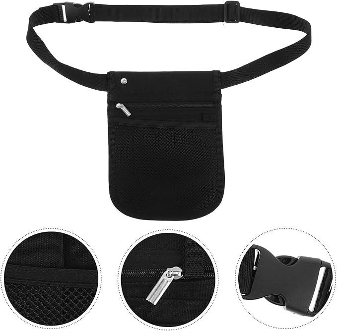 Black Oxford Cloth Multi Compartment Nurse Fanny Pack Waist Bag | Pockets and Compartments, Portable Organizer for Pet Groomers and Waiters