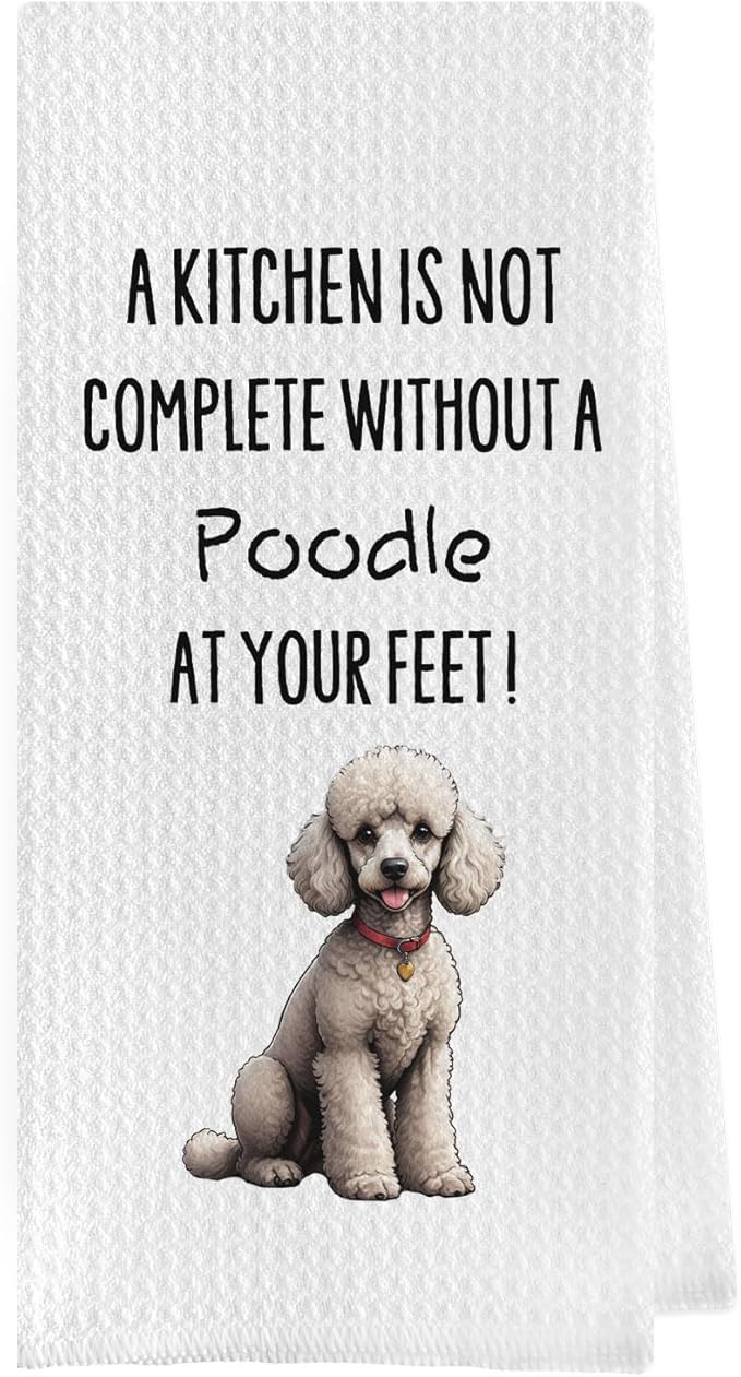 Funny Poodle Dish Towels - Poodle Gifts Decorative Waffle Weave Kitchen Towels, Hand Towel Tea Towel (16×24 Inches)