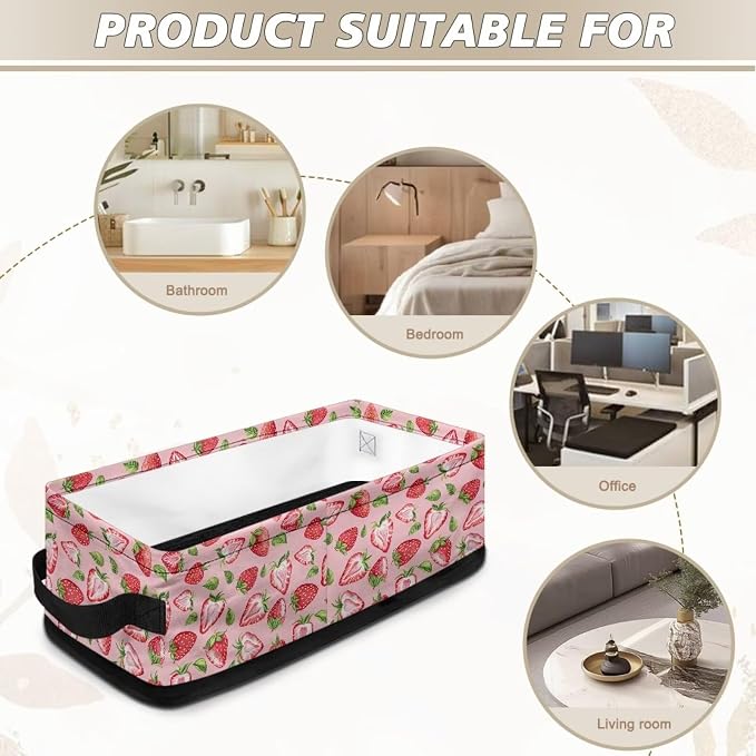 Strawberry Toilet Paper Basket with Handle, Decorative Toilet Tank Topper Basket with Handle for Countertop Shelves, Bathroom Bedroom Living Room Decor
