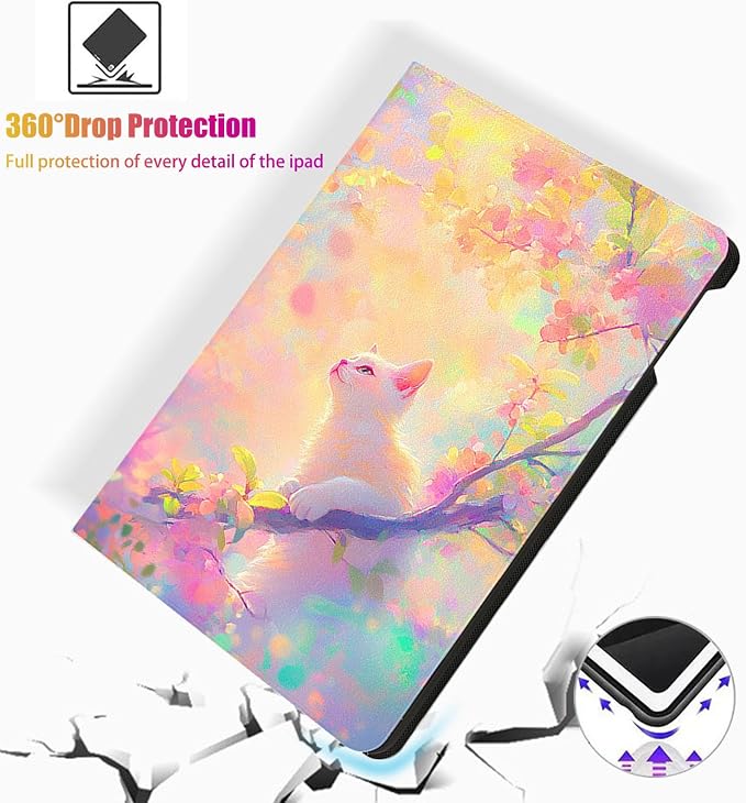for Microsoft Surface Pro 8-13" 2021 Tablet Case,Auto Wake/Sleep,Adjustable Stand Protective Cover - Cherry Blossom Cat