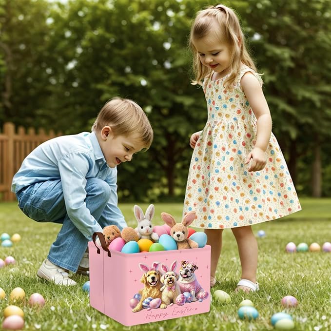 Kid Rectangular Empty Easter Basket for Girl Boy Bunny Eggs Easter Basket Gift Baby Room Decor Storage Organizer (Dog Pink)
