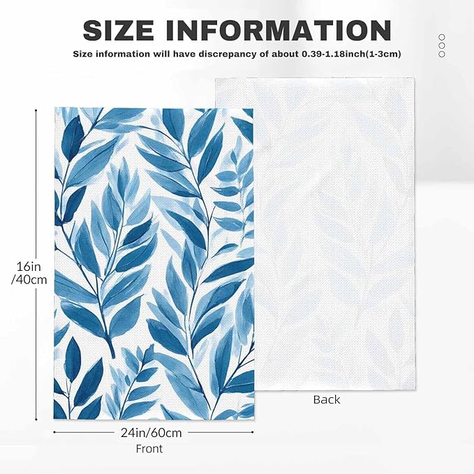 Blue Tropical Leaves Kitchen Towels Set of 2 Watercolor Floral Colorful Abstract Organic Nature Botanical Dish Towels Absorbent Soft Hand Tea Bar Towels for Farmhouse Home Decor 16"X24"
