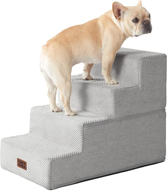 EHEYCIGA Dog Stairs for Bed 18" H, 4-Step Dog Steps for High Bed, Light Grey