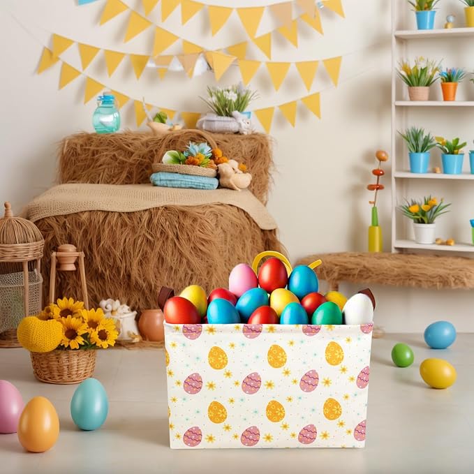 Large Empty Easter Basket for Kid Fabric Personalized Eggs Easter Gift Basket for Boy and Girl (Golden Brown Easter Egg)