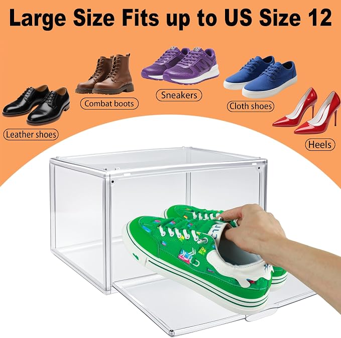1 Pack Acrylic Shoe Boxes for Flat, Loafer & Small Space, Fits Size 12.5 | Magnetic Side Door, Space-saving Clear Shoe Storage Boxes, Acrylic Display Case, Shoe Containers for Entryway & Sneaker