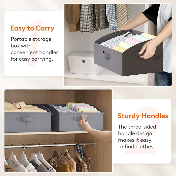 Lifewit Trapezoid Closet Storage Bin for Shelf, 6 Packs 19L, Gray | Non-woven Closet Organizer Baskets with Handles, Foldable Clothes Containers Boxes for Clothing, Book, Purse, Large
