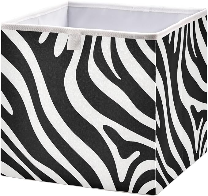 Black and White Zebra Print Cube Storage Bins Collapsible Fabric Storage Baskets Large Clothes Organizer Box for Bedroom Living Room Study Room 11×11×11 In