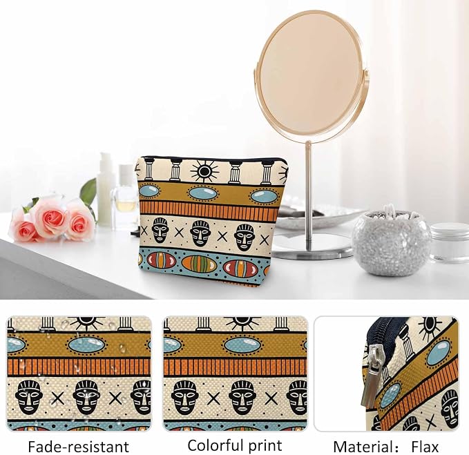 African Pattern Cosmetic Bag - Tribal Ethnic Makeup Toiletry Bags for Women