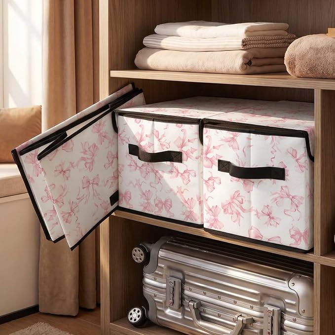 Stackable Storage Bins with Lids,Closet Organizers Fabric Box for Home and Office,Blanket Clothes Organizers,Under Bed Storage Containers 3 Pack