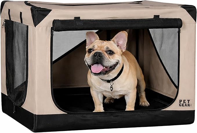 Pet Gear Insta-Fold Soft Crate for Dogs, 26", Sand Dune | Folds Compact for Travel in Seconds, No Tools Required, Includes removable waterproof liner for easy cleaning