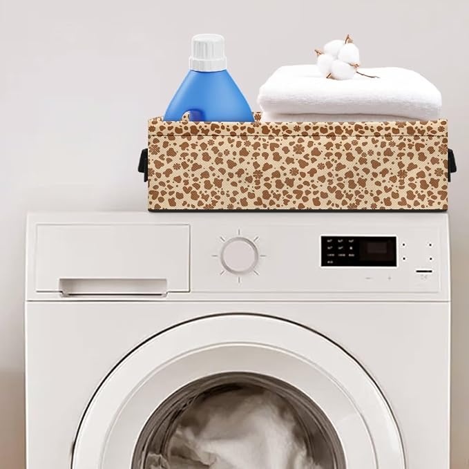 Leopard Toilet Paper Storage Basket with Handle, Decorative Shelf Bins Bathroom Basket Toilet Tank Topper Paper Storage for Toilet Roll Paper, Vanities Cabinets Towels