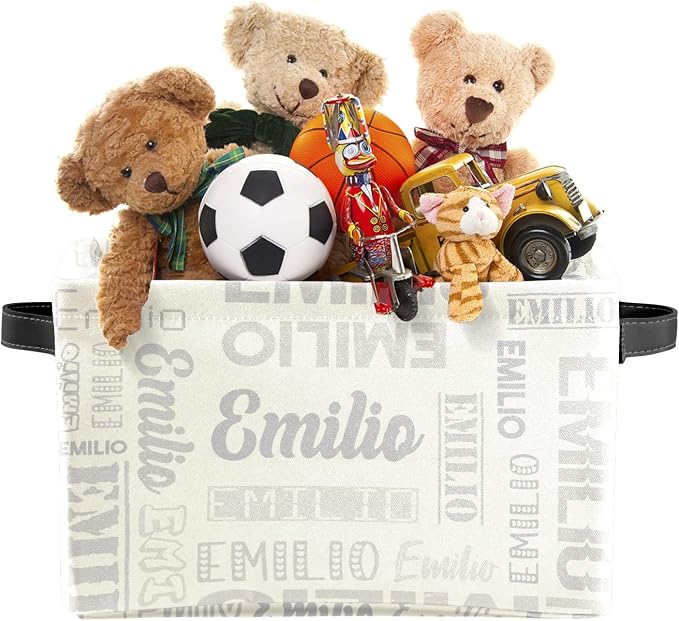 Personalized Toy Box Storage Bins for Boys Girls with Name, Kids Custom Storage Basket Cubes Organizer with Handles, Shelf Closet Storage Baskets Bin Customized Gift, 1 Pack