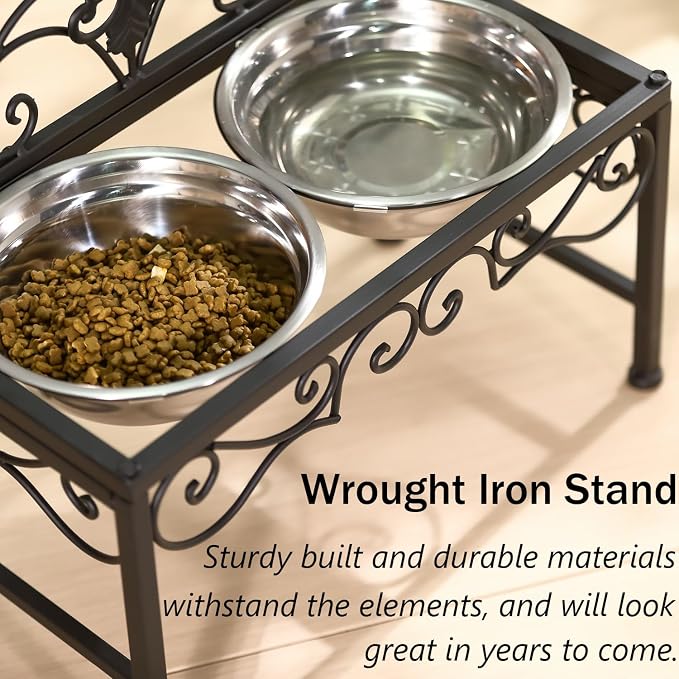 9" H Elevated Dog Bowls for Medium Dogs, Raised Dog Bowl for Food and Water | Matte Black Tall Dog Bowl with Double Stainless Steel Bowls , Perfect for Medium Large Dogs and Pets