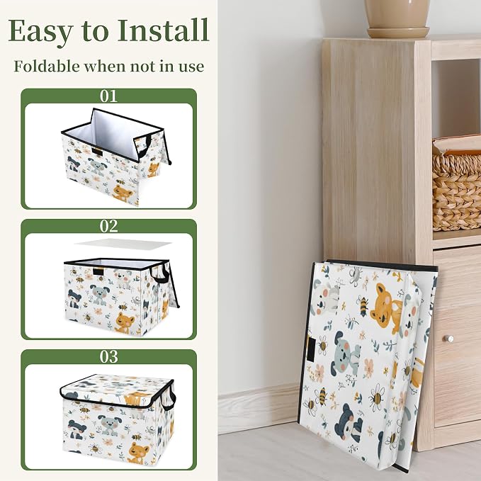 Cute Dog Storage Bins with Lids, Pet Puppy Foldable Storage Boxes with Carrying Handle Organizer Containers Baskets Cube for Home Bedroom Closet