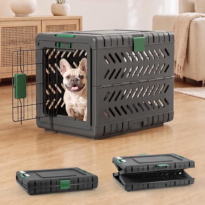 28" L Travel Dog Crate -Collapsible Dog Crate for Medium/Small Dogs, No Tools Required with Space Saving Design,Portable Foldable Dog Carrier with 2 Smooth Wheels,Handles for Easy Moving,Dark Grey
