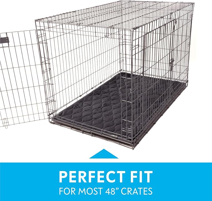 Paw Inspired Washable Padded Crate Mats for Dogs, Gray, 47x29 Inch | Fits 48-inch Kennels, Leakproof, Waterproof Bottom, Plush Dog Pad, Pet Bed