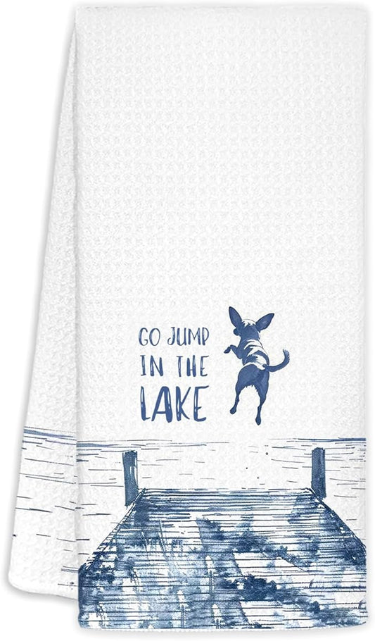 Chihuahua Lake House Decor Dish Towels,Lake House Gifts,Funny Lake Dog Kitchen Towels Decorative,Dog Lover Mom Gifts Hand Towels Drying Cloth for Kitchen Bathroom Decor,16x24 Inch