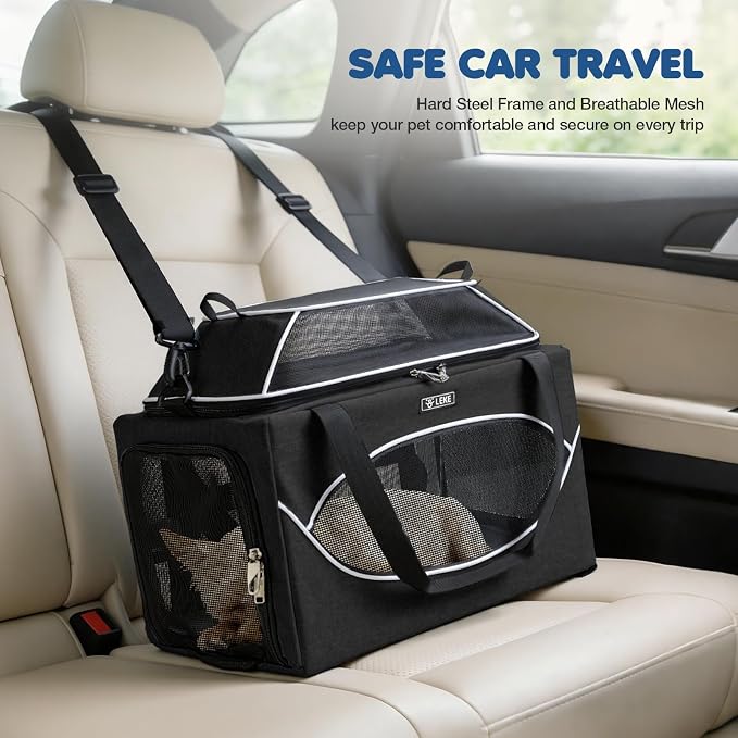Lekereise Top-Expandable Pet Carrier 18x11x11Inch Delta American United Airline Approved Underseat to 15lbs Stable Car Travel Carriers for Small Dogs Cats with Locking Safety Zippers Anti-Scratch Mesh
