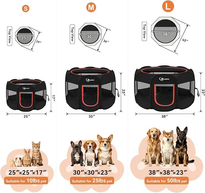 Siedihit Black Dog Cat Playpen, Puppy Pet Playpen Indoor for Small Dog | Crate Tent Cage Outdoor, Portable Pop Up Dogs Enclosure Kennel with Carrying Case for Dogs/Cats/Rabbits