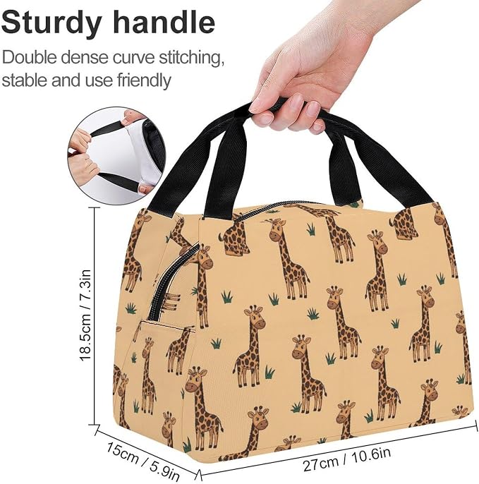Portable Leakproof Insulated Lunch Tote, Giraffes Beige | Spacious Cooler Bag, with Sturdy Handles, Reusable Food Carrier Bag, for Outdoor Activities Travel Work