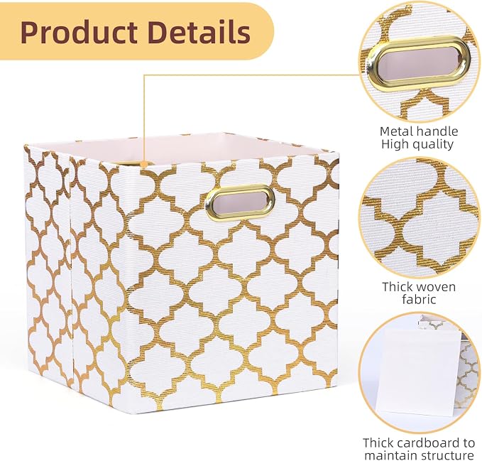 13x13x13 Storage Cube Bins, Collapsible Storage Bins Fabric Storage Cubes Organizer Baskets Box Drawers for Shelves, Closet, Wardrobe, Bookshelf, Cabinet, 3 Pack, White, AG40001-02