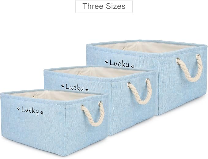 Personalized Dog Toy Storage Basket Bin, Customized Pet's Name Storage, Collapsible Organizer Box for Dog Toys, Clothing, Apparel & Accessories (Blue, S)