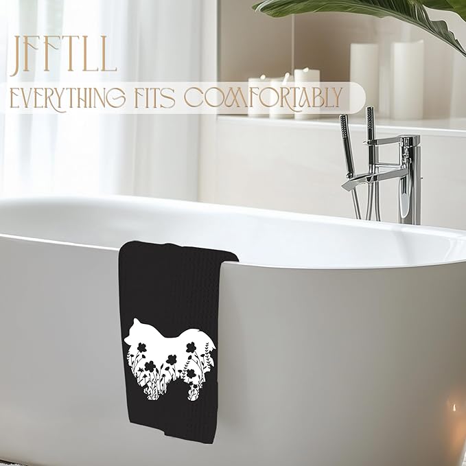 Pomeranian Gifts Kitchen Towels, Floral Pomeranian Decor Hand Towels for Bathroom, Dog Bathroom Kitchen Decor, 16x24 Inch