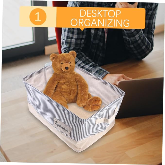 Garneck Portable Pet Toy Storage Basket Foldable Organizer for Sundries for Desktop Use Striped Design Easy to Transport